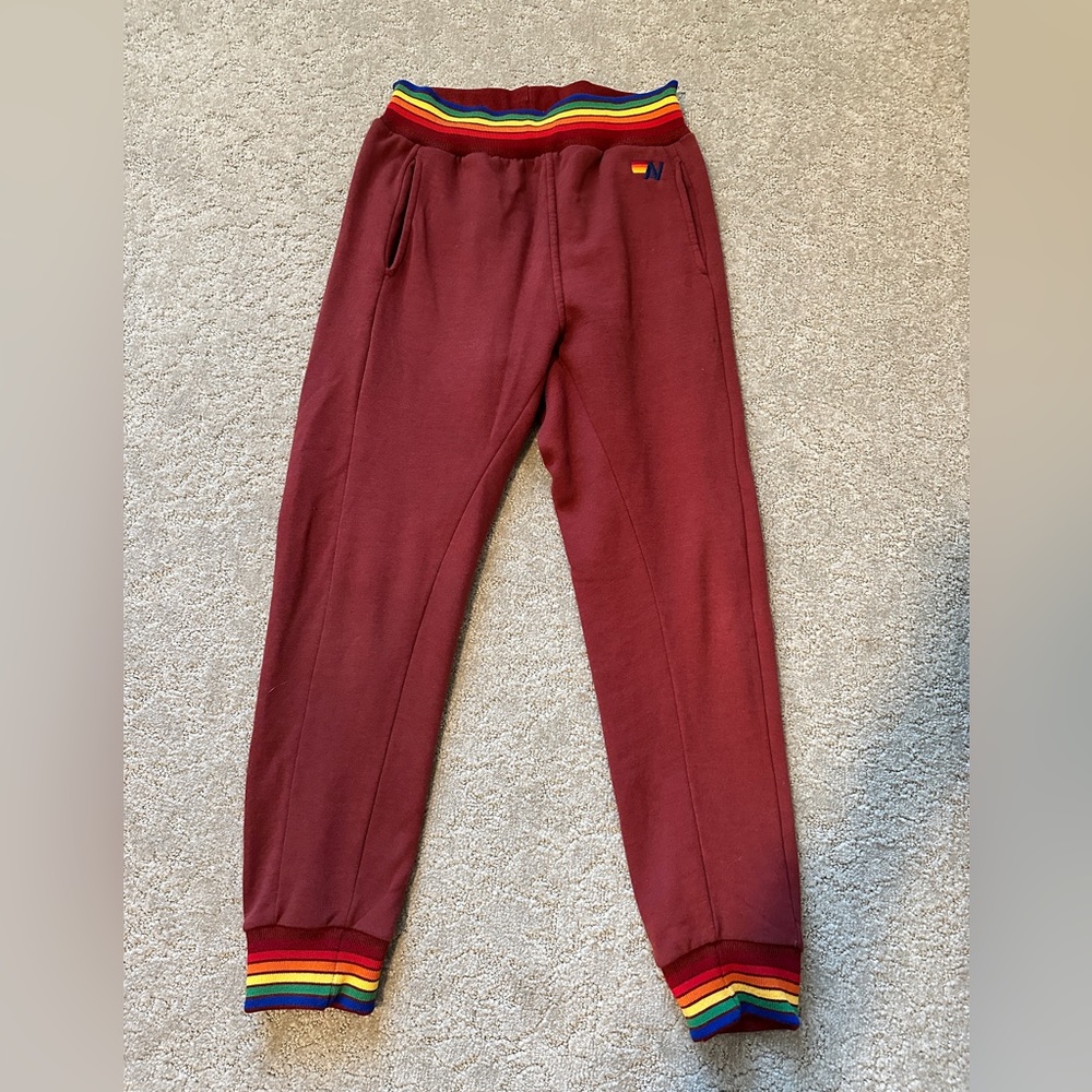 Aviator Nation Burgundy Rainbow Sweatpants sz M